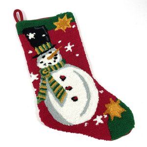 Christmas Stocking Snowman‎ Wool Needlepoint Looped Yarn Red Back Jingles & Joy
